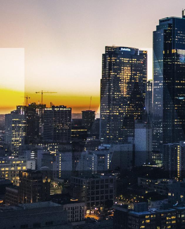 Sunset downtown Los Angeles skyline